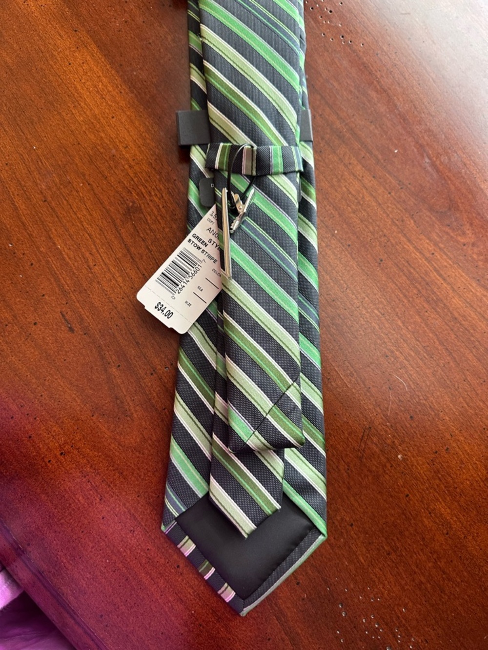 Green and Black Striped Men's Tie NWT - Picture 4 of 6